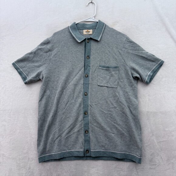 Marine Layer Wyatt Polo Shirt Mens M Blue Knit Merino Wool Blend Stretch Pocket - Picture 2 of 11